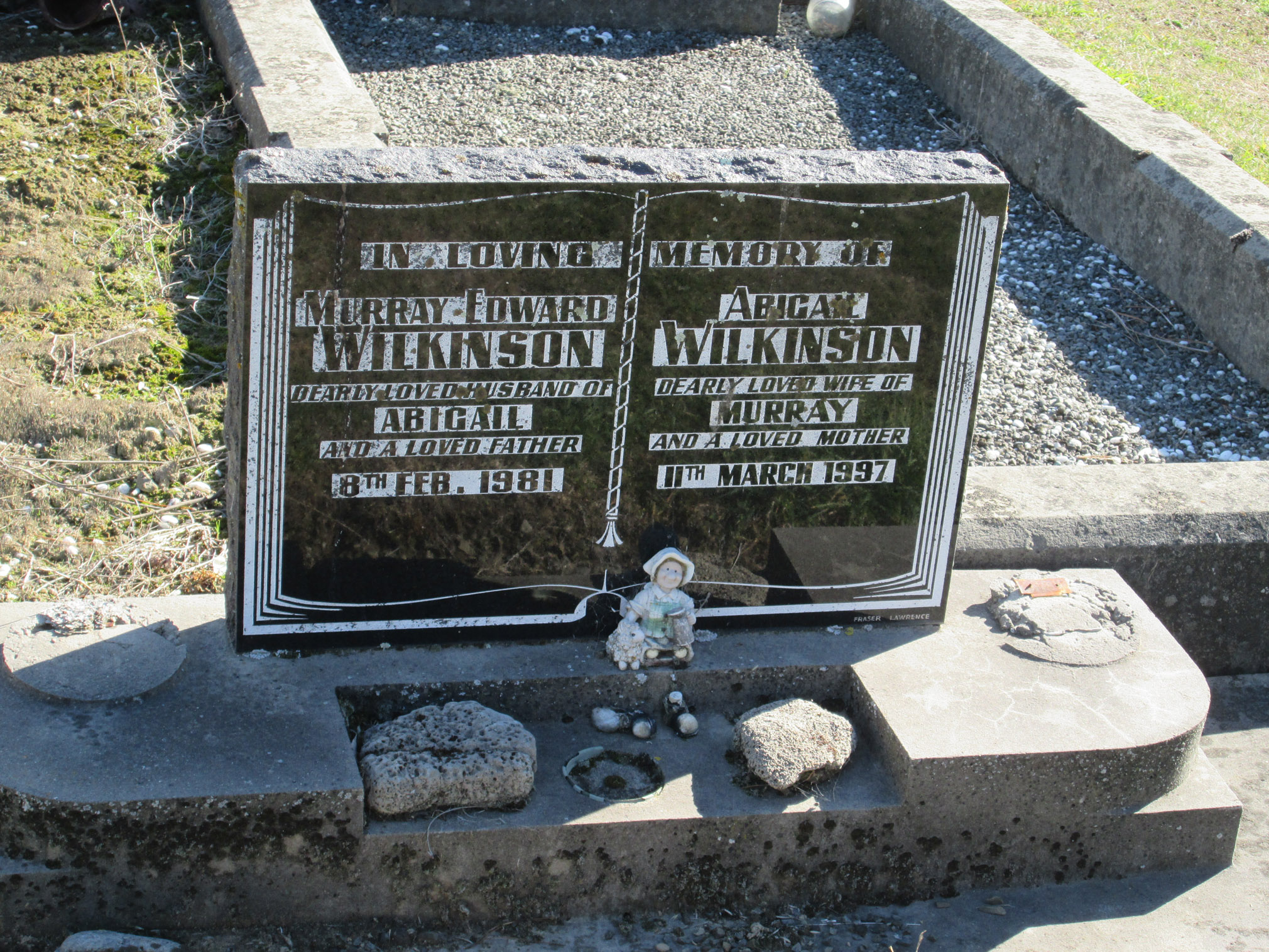 Photo of headstones/Abigail Wilkinson (Urquhart) died 1997 MI Cheviot